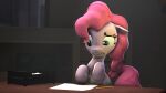  16:9 2015 3d_(artwork) blue_eyes cutie_mark digital_media_(artwork) earth_pony equid equine eyelashes female feral ferexes friendship_is_magic fur hair hasbro hi_res hooves horse mammal my_little_pony open_mouth paper pencil_(object) pink_body pink_ears pink_fur pink_hair pink_tail pinkie_pie_(mlp) pony quadruped solo tail teeth widescreen 
