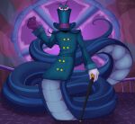  apode belly_scales cane clothed clothing coat dr._strangeglove draconcopode facial_hair gloves handwear hat headgear headwear legless male moshi_monsters mustache naga railing rapscalion reptile scales scalie serpentine snake solo tail top_hat topwear 
