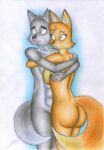  abs anthro breasts butt canid canine canis diane_foxington dreamworks duo embarrassed female fox hi_res male mammal mr._wolf_(the_bad_guys) nude sinaherib the_bad_guys traditional_media_(artwork) wolf 