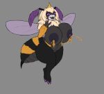  2023 3_fingers anthro areola arthropod bee big_breasts biped blonde_hair bodily_fluids breasts colored_nails female fingers grey_background hair hi_res hooves huge_breasts hymenopteran insect karnator lactating lactating_honey nails nipples nude open_mouth open_smile purple_eyes purple_hooves purple_nails ruff short_stack simple_background smile solo unusual_bodily_fluids unusual_lactation 