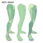  1boy anatomy barefoot cropped_torso english_commentary english_text exposed_muscle feet foot_focus gregor_kari groin highres male_focus multiple_views original simple_background skeleton solo standing toenails toes white_background 