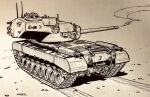  absurdres caterpillar_tracks commentary_request datsan greyscale highres marker_(medium) military_vehicle monochrome motor_vehicle no_humans original smoke t29_heavy_tank tank traditional_media vehicle_focus 