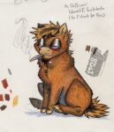  2022 beard brown_body brown_fur brown_hooves brown_mane brown_tail character_name color_swatch colored_pencil_(artwork) drugs edward_fuckshits english_text eyebrows facial_hair federalchemical1728 feral fluffy_pony fluffy_pony_(species) full-length_portrait fur handwritten_text hooves male mammal mane marijuana marijuana_blunt mustache narrowed_eyes portrait profanity red_sclera shaded simple_background sitting smile smoke smoking smoking_weed solo stoned substance_intoxication tail text traditional_media_(artwork) unguligrade watermark white_background 