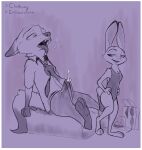  anthro bag bodily_fluids bulge canid canine clothing cum cum_in_clothing cum_through_clothing cum_through_pants disney duo female fox genital_fluids judy_hopps lagomorph leporid looking_pleasured male male/female mammal necktie nick_wilde rabbit robcivecat steam swimwear tongue tongue_out wet wet_clothing zootopia 