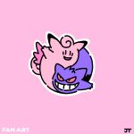  1:1 2023 3_fingers ambiguous_gender black_eyes black_pupils clefable digital_drawing_(artwork) digital_media_(artwork) dipstick_ears duo fingers flat_colors generation_1_pokemon gengar ghost head_tuft hi_res james_turner mammal monotone_body multicolored_body multicolored_ears nintendo open_mouth open_smile outline pink_background pink_body pokemon pokemon_(species) pupils purple_body red_eyes signature simple_background smile spirit tail teeth toony toothy_grin tuft white_outline wings yin_yang 