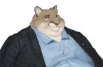  2022 anthro bust_portrait cettus chubby_cheeks clothed clothing cougar double_chin dress_shirt felid feline fur jacket male mammal obese obese_anthro obese_male overweight overweight_anthro overweight_male portrait shirt simple_background solo tan_body tan_fur topwear white_background white_body white_fur 