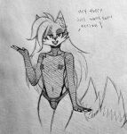  anthro bulge canid canine clothing eyeshadow fishnet fishnet_clothing fox graphite_(artwork) greyscale hair hi_res long_hair looking_at_viewer makeup male mammal miles_prower monochrome multi_tail naitokitsune nipple_tape open_mouth pasties pencil_(artwork) sega simple_background sketch solo sonic_the_hedgehog_(series) tail tape traditional_media_(artwork) white_background 