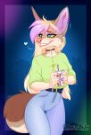  2023 5_fingers anthro blue_eyes breasts canid canine clothed clothing digital_media_(artwork) ear_piercing ear_ring ei-ka eyebrows eyelashes female fingers fox mammal piercing ring_piercing smile standing yellow_sclera 