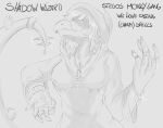  2023 anthro badfidhell black_and_white breasts claws cloak clothing dialogue dinosaur english_text female female_symbol fingers gender_symbol goodbye_volcano_high hi_res hood jewelry long_tail monochrome necklace nipple_outline ornithischian reptile ring scalie shadow_wizard_money_gang smile snoot_game_(fan_game) snout solo spikes spikes_(anatomy) stegosaurian stegosaurus stella_(gvh) symbol tail text thyreophoran 