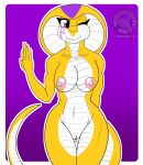  2017 ankh ankh_tattoo anthro areola athletic athletic_anthro athletic_female belly_scales big_breasts breasts cobra countershade_face countershade_genitalia countershade_tail countershade_torso countershading digital_media_(artwork) female genitals gradient_background hands_behind_back hi_res justathereptile looking_at_viewer markings nipples non-mammal_breasts non-mammal_nipples nude nude_anthro nude_female one_eye_closed pink_areola pink_nipples pink_pussy pose purple_background purple_eyes purple_markings pussy reptile scales scalie simple_background smile snake snake_hood solo tail vala_(justathereptile) watermark wink yellow_body yellow_scales yellow_skin 