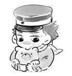  1boy affectionate aoi_(husiginokuninoa) bear chibi cropped_torso golden_kamuy hat kepi looking_at_animal lowres male_focus military_hat scar scar_on_face scar_on_mouth scar_on_nose scarf short_hair solo sugimoto_saichi 