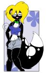  blonde_hair bottomwear clothing cutoffs denim denim_clothing female fur hair mammal mephitid shorts skunk spots spotted_body spotted_fur tabbiewolf thoe_(tabbiewolf) 