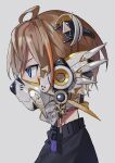  1boy absurdres ahoge animal_ears artist_request blonde_hair blue_eyes character_request fake_animal_ears from_side grey_background highres mask nijisanji profile respirator shirt solo unzipped virtual_youtuber voltaction zipper 