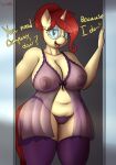  absurd_res an-tonio anthro babydoll big_breasts breasts clothing dialogue english_text equid equine eyewear fan_character female fupa glasses golden_brooch hair hasbro hi_res horn mammal mature_female my_little_pony nightgown nipples panties red_hair text thick_thighs translucent translucent_clothing underwear unicorn 