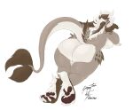  anthro big_butt blush breast_squish breasts brown_hair butt dragon female fluffy_ears fur furred_dragon hair head_on_hands hi_res hip_tuft lofiflavors long_ears lying multicolored_hair narrowed_eyes on_front pawpads paws smile solo squish tail tail_tuft thick_thighs tuft two_tone_hair white_hair wide_hips yogoat 