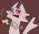  2023 3_fingers anthro blush drugs felid feline female fingers fur kitkiy mammal marijuana open_mouth red_background simple_background smoking_weed solo stoned substance_intoxication white_body white_fur 