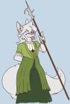  albino bangle billhook canid canine canis cheetoeater clothed clothing crossdressing dionysus_(cheetoeater) dress ear_piercing ear_ring eyeshadow green_clothing green_dress jewelry makeup male mammal melee_weapon piercing polearm ring ring_piercing solo thick_thighs tongue tongue_out weapon wolf 