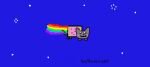  animal_focus blue_background blue_sky blush_stickers cat flying grey_fur heart looking_at_viewer no_humans non-web_source nyan_cat pop_tart rainbow sky wide_shot 