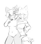  ambiguous_gender anthro breasts duo female goo_creature hi_res holyhorizon licking licking_lips living_clothing simple_background sketch suprised_look tongue tongue_out unknown_species 