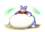  2018 animal_crossing anthro arm_markings belly belly_jiggle belly_overhang belly_play big_belly big_eyes blue_body bottomless clothed clothing colored digital_drawing_(artwork) digital_media_(artwork) domestic_cat facial_markings feet felid feline felis foot_markings hand_markings hand_on_stomach head_markings hi_res hyper hyper_belly immobile jiggling leg_markings male mammal markings morbidly_obese mouth_closed nintendo obese overweight pawpads paws pupils red_eyes rover_(animal_crossing) shaded simple_background sitting slit_pupils smile soft_shading solo topwear topwear_only veiukket white_belly white_markings 