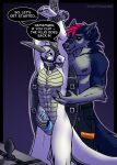 anthro bdsm blue_penis bodily_fluids buttplug canid canine canis dirty_talk dragon duo elvor_xaetri genital_fluids genitals heathywolf hi_res knot male male/male mammal muffled penis plug_(sex_toy) precum sex_toy silcybell wolf 