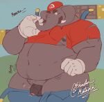  anthro chubby_anthro chubby_male clothing elephant elephant_mario elephantid genitals hi_res male mammal mario mario_bros nintendo penis proboscidean shadowmatamori shirt solo super_mario_bros_wonder surprised_expression topwear torn_clothing torn_shirt torn_topwear 