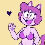  &lt;3 1:1 amy_(creator_ant) anthro breasts clothed clothing creator_ant domestic_cat eyelashes felid feline felis female hair hi_res mammal navel open_mouth raised_arm short_hair simple_background skimpy solo tail teeth 