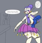  ambiguous_gender animatronic anthro areola ballora_(fnafsl) big_breasts blue_body bottomwear bow_tie breasts cheek_markings clothed clothing colored_nails dancing dezmine21 dialogue digital_media_(artwork) ear_piercing ear_ring eyelashes eyes_closed eyeshadow faceless_ambiguous faceless_character facial_markings female five_nights_at_freddy&#039;s flat_colors funtime_freddy_(fnafsl) glistening glistening_body grey_nipples group hair hair_bun head_markings hi_res huge_breasts humanoid lagomorph larger_female leporid machine makeup mammal markings nails narrowed_eyes nipples not_furry open_mouth piercing pink_bottomwear pink_cheeks pink_clothing pink_skirt puffy_aerola puppet puppet_bonnie_(fnafsl) purple_eyeshadow purple_hair purple_nails rabbit red_cheeks ring_piercing robot robot_humanoid scottgames segmented_body simple_background sister_location size_difference skirt smaller_ambiguous smile text trio white_body 