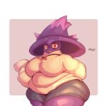  big_breasts big_butt bottomwear breasts butt clothing female generation_4_pokemon hi_res lightmizano mismagius nintendo overweight pokemon pokemon_(species) short_stack shorts simple_background solo sweater thick_thighs topwear 