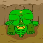  4_toes anthro anus balls butt digital_drawing_(artwork) digital_media_(artwork) feet fish fish_(nuclear_throne) genitals green_body green_skin lips male marine nuclear_throne nude scary_lemon simple_background solo thick_lips toes yellow_anus 