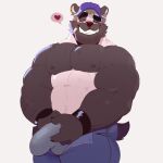  &lt;3 2023 abs anthro barazoku baseball_cap bear beard biceps big_muscles black_and_white_fur blush bottomwear bulge clothed clothing detailed_bulge erection erection_under_clothing facial_hair genital_outline giant_panda grey_hair hair hat headgear headwear hi_res holding_crotch male mammal mature_male mrpandhew muscular muscular_male open_bottomwear open_clothing open_pants pandhew pants pecs penis_outline pinup portrait pose simple_background smile solo tenting three-quarter_portrait topless white_background 