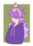  1boy blush character_request closed_mouth drawstring hood hood_down hoodie long_hair long_sleeves luo_xiaohei_zhanji nploser pointy_ears purple_hair purple_hoodie smile solo upper_body 