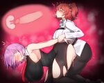  2girls afterimage arm_held_back ass black_pants blush breasts commission covered_nipples cross-section cum cum_in_pussy doggystyle ejaculation fate/grand_order fate_(series) from_side fujimaru_ritsuka_(female) futa_with_female futanari heart highres huge_breasts internal_cumshot mash_kyrielight multiple_girls necktie open_mouth orgasm pants pixiv_commission purple_hair red_hair red_necktie rikuguma sex sex_from_behind shirt short_hair side_ponytail sleeveless speed_lines textless_version tongue tongue_out torn_clothes torn_pants vaginal white_shirt 