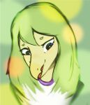  alternate_hairstyle anthro blue_eyes candlebird2 dinosaur female goodbye_volcano_high green_hair hair headshot_portrait ornithischian portrait pupils reptile scalie simple_background slit_pupils snoot_game_(fan_game) solo stegosaurian stegosaurus stella_(gvh) thyreophoran yellow_body 