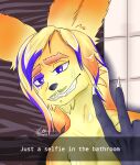  absurd_res andromorph anthro bathroom canid canine fennec fox hair heisen hi_res intersex male mammal purple_eyes raku rakusenpai selfie shower smile solo tattoo yellow 