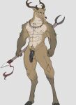  abs aloy27 anthro collar deer ear_piercing hi_res horn humanoid male mammal melee_weapon muscular muscular_anthro muscular_male muscular_thighs nude obliques pecs piercing polearm solo spear weapon 