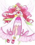  1girl :o commentary cure_grace cure_grace_(healin&#039;_good_style) earrings eyelashes flower fpminnie1 hair_flower hair_ornament hanadera_nodoka healin&#039;_good_precure highres jewelry long_hair looking_at_viewer magical_girl pink_eyes pink_hair precure simple_background solo standing symbol-only_commentary white_background wings 