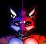  black_background black_nose blue_body blue_fur blue_hair brown_eyes canid canine collar erickredfox evil_grin fox fur fur_markings hair jewelry looking_at_viewer looking_down male mammal markings marvel multicolored_body multicolored_fur multicolored_hair necklace red_body red_fox red_fur red_hair redrick_(erickredfox) simple_background smile solo spider-man_(series) two_tone_body two_tone_fur two_tone_hair white_ears worried worried_face worried_look 