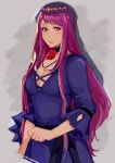 1girl alternate_hair_length alternate_hairstyle breasts choker cleavage dress eyeshadow fire_emblem fire_emblem_engage flower hair_ornament highres ivy_(fire_emblem) jewelry lamb_(contra_entry) large_breasts long_hair makeup mole mole_under_mouth necklace official_alternate_costume purple_eyes purple_hair rose veil very_long_hair 