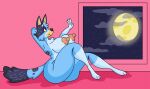  aged_up anthro australian_cattle_dog big_breasts bluey_(series) bluey_heeler breasts canid canine canis casual_nudity cattledog domestic_dog erect_nipples female full_moon herding_dog hi_res luxioboi22 mammal moon night nipples nude pastoral_dog pinup pose relaxing sitting solo 