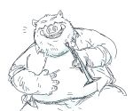  2023 anthro belly big_belly eyes_closed hi_res kemono male mammal musical_instrument overweight overweight_male pommn_mn sketch solo suid suina sus_(pig) wild_boar 