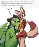  anthro blue_eyes canid canine canis clothing crouching dragon duo embrace enginetrap english_text female fluffy fluffy_tail fur green_body green_scales happy hi_res hug intimate jackal kerchief kerchief_only listening_to_chest male male/female malphas_(enginetrap) mammal membrane_(anatomy) membranous_wings mostly_nude neckerchief neckerchief_only romantic romantic_couple scales scalie shirt smile syl_(enginetrap) tail tan_body tan_fur text topwear western_dragon wings 