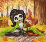  anthro bear duo female feral forest giant_panda hi_res hybrid mammal misterluca plant tama-tama tree 