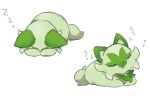  animal_focus cat closed_eyes commentary english_commentary head_down ingi lying multiple_views no_humans on_stomach open_mouth pokemon pokemon_(creature) simple_background sketch sleeping sleepy sprigatito translation_request u_u white_background zzz 