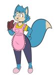  2019 4_fingers anthro apron biped black_bottomwear black_clothing black_nose black_pants blue_body blue_ears blue_fur blue_hair blue_tail blue_tuft blush blush_stickers bottomwear breasts cheek_tuft chest_tuft clothed clothed_anthro clothed_female clothing colored countershade_face countershade_feet countershade_neck countershade_torso countershading digital_drawing_(artwork) digital_media_(artwork) dipstick_tail ear_piercing eyebrows eyelashes facial_tuft feet female female_anthro fingers fluffy fluffy_tail front_view full-length_portrait fur hair hand_on_hip handwear hi_res kabula_(artist) looking_forward markings open_:3 open_mouth open_smile oven_mitts pants pearl_earring piercing pink_apron pink_blush pink_slippers portrait prick_ears shirt simple_background slippers smile solo tail tail_markings tan_body tan_countershading tan_inner_ear tan_markings tan_tuft three-quarter_view topwear tuft white_background yellow_clothing yellow_shirt yellow_topwear 