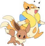  2018 2_tails alpha_channel biped black_nose blush bodily_fluids brown_body brown_eyes brown_fur brown_tail chest_tuft duo eevee eyes_closed female feral fingers floatzel fur generation_1_pokemon generation_4_pokemon inner_ear_fluff long_ears looking_back male multi_tail nintendo orange_body orange_fur orange_tail paperclip_(artist) pokemon pokemon_(species) quadruped shy simple_background size_difference standing sweat tail teeth tongue transparent_background tuft walking 