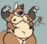  2023 aki_(aki_maned_wolf) aki_maned_wolf ambiguous_gender anthro antlers belly_grab belly_overhang belly_tuft black_body black_fur blue_background blush blush_lines brown_body brown_fur brown_nipples canid canine cheek_tuft chest_tuft deep_navel deer dialogue disembodied_hand duo english_text eyebrows facial_tuft featureless_crotch fingerless_(marking) fur grey_body grey_fur half-closed_eyes hi_res horn male male_(lore) mammal maned_wolf moobs narrowed_eyes navel neck_tuft nipples nude obese obese_male overweight overweight_male raised_arms simple_background solo_focus speech_bubble tail tail_tuft tan_body tan_fur tevdog text thick_thighs tuft white_body white_fur 