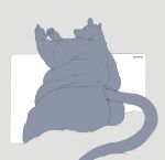  anthro arms_bent belly big_belly big_butt butt crimetxt hi_res male mammal murid murine nude obese obese_anthro overweight overweight_anthro overweight_male rat rear_view rodent simple_background sitting solo tail 