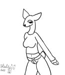  2023 anthro bottomless bottomless_anthro bottomless_female chastity_belt chastity_device clothed clothing deer digital_media_(artwork) female hoof_hands hooves lock mammal navel padlock partially_clothed shirt signed simple_background solo steelgatomon submissive submissive_anthro submissive_female topwear white_background 