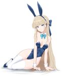  1girl absurdres altean animal_ears blonde_hair blue_archive blue_eyes breasts fake_animal_ears highres leotard medium_breasts official_alternate_costume rabbit_ears solo thighs toki_(blue_archive) toki_(bunny)_(blue_archive) white_background 